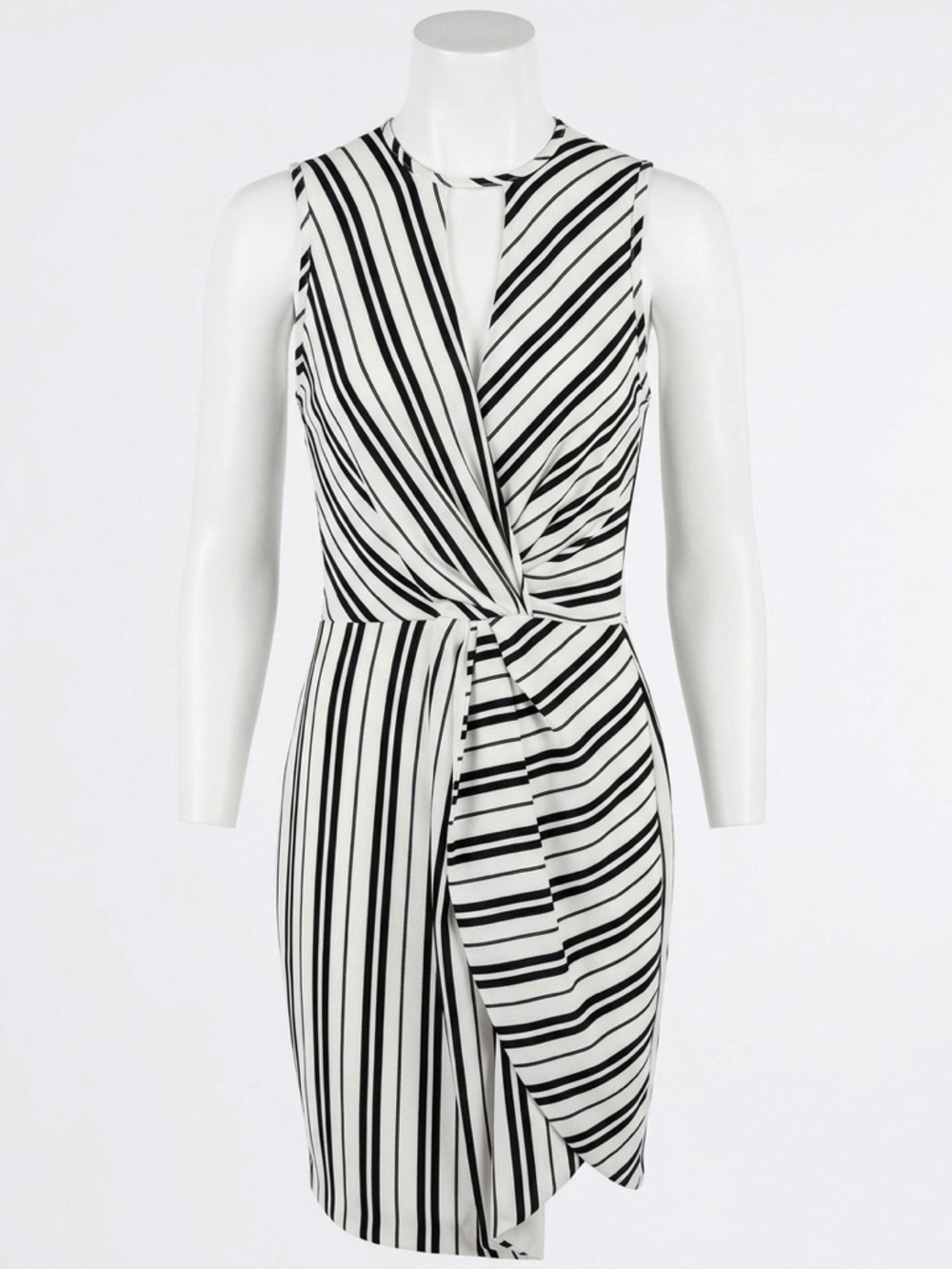 NWT Adelyn Rae Black White Striped Twist-Front Keyhole Neck Summer Mini Dress
